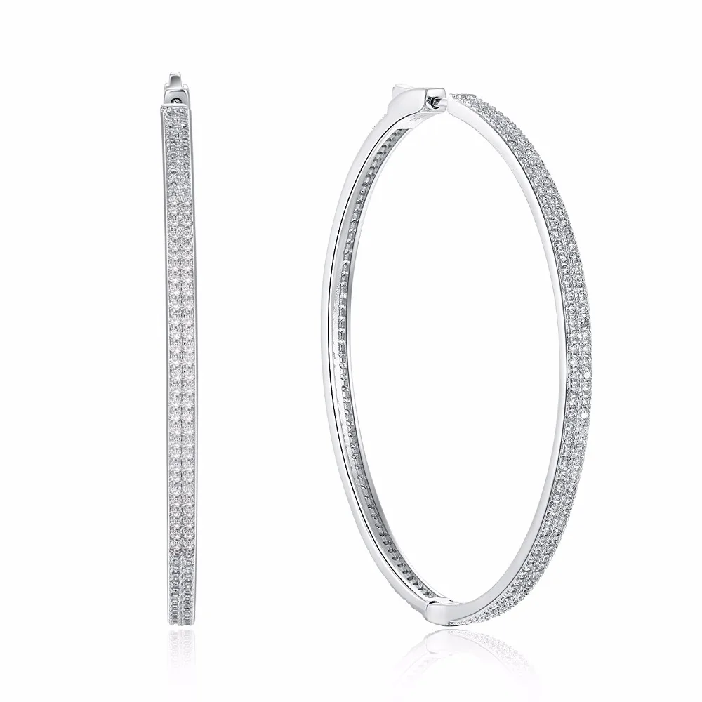 

2019 New 925 sterling silver Big Hoop Earrings Made with Clear AAA Cubic Zirconia Trendy Women Earrings sterling silver jewelry