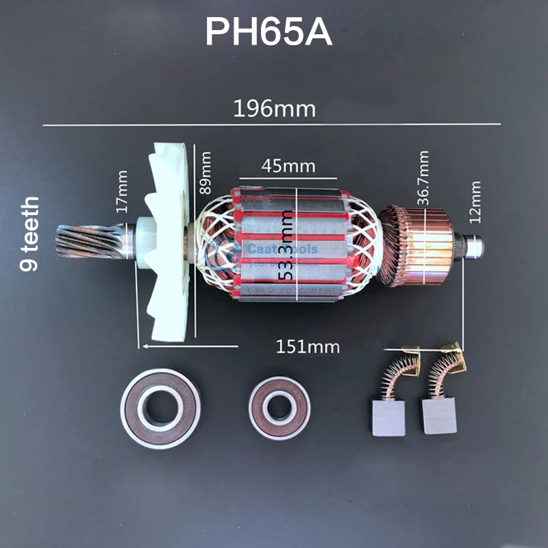 Приводной вал арматуры 9 зубьев AC220-240V статор ротора для HITACHI PH65A PH-65A 65A 85A 75A 95A Запчасти для электродрели Приводной вал арматуры 9 зубьев AC220-240V статор ротора для HITACHI PH65A PH-65A 65A 85A 75A 95A Запчасти для электродрели