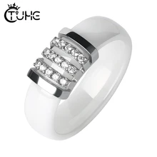 Fashion Black White Unique Rings Women 6mm Ceramic Ring For Women Pave Crystal Comfort Wedding Rings Engagement Brand Jewelry rainbow fire mystic crystal zircon ring white black innocuous ceramic rings plus cz for women wedding ring engagement jewelry
