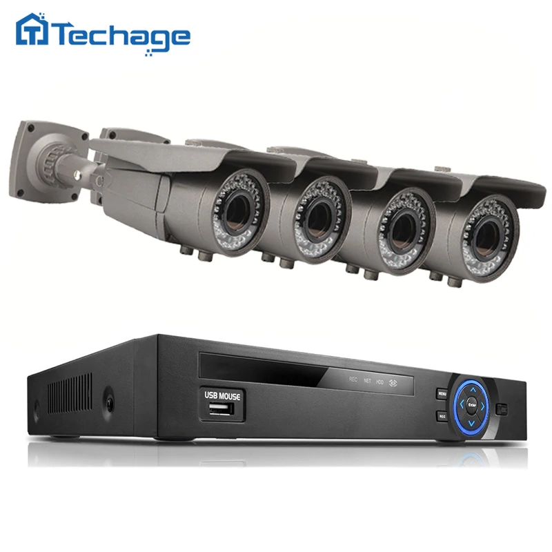  Techage 8CH/4CH 1080P 48V POE NVR CCTV System 4PCS 3000TVL 2.0MP 2.8-12mm Zoom P2P IP Camera Outdoor Security Surveillance Kit 