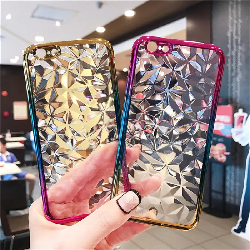 

LaMaDiaa Gradient Three-Color Plated Diamond Pattern TPU Soft Transparent Phone Case For xiaomi 8 Explorer Version mi 8 SE Capa