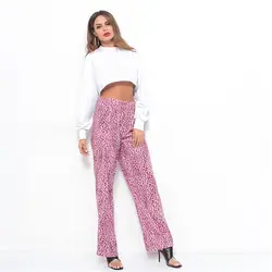 Новые женские Модные леопардовые широкие брюки женские зимние с высокой талией расклешенные брюки модные эластичные тонкие винтажные
