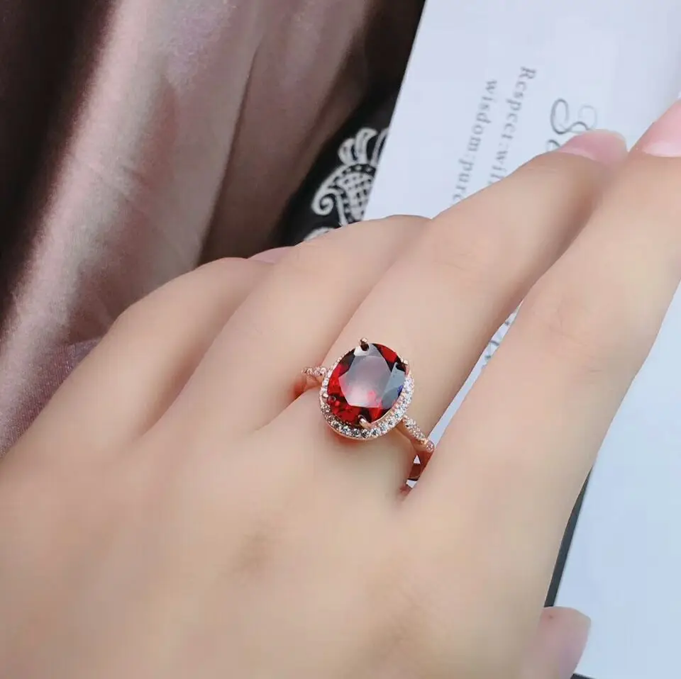Ring MeiBaPJ прекрасного качества натуральный красный драгоценный камень, гранат Мода набор украшений для женщин Настоящее серебро 925 проба изящное ювелирное изделие "Шарм" - Цвет камня: Ring