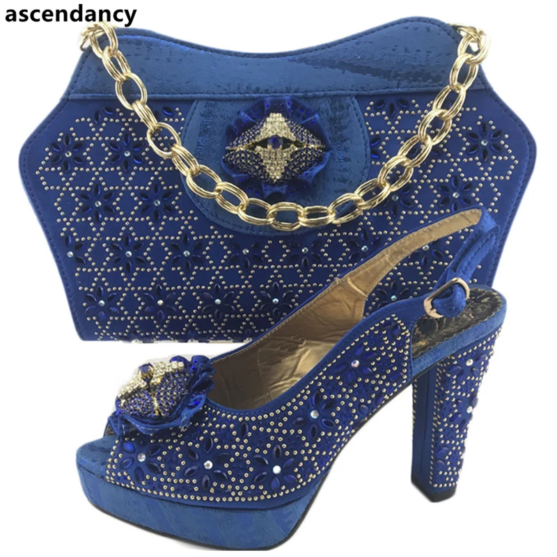 vert Couleur Bleu Sac rose Chaussures Mariage Parti Nigérien Nigériane De Décoré Set or Chaussure Dernières Avec Ensemble Or Et Africain Strass f5qnYTH