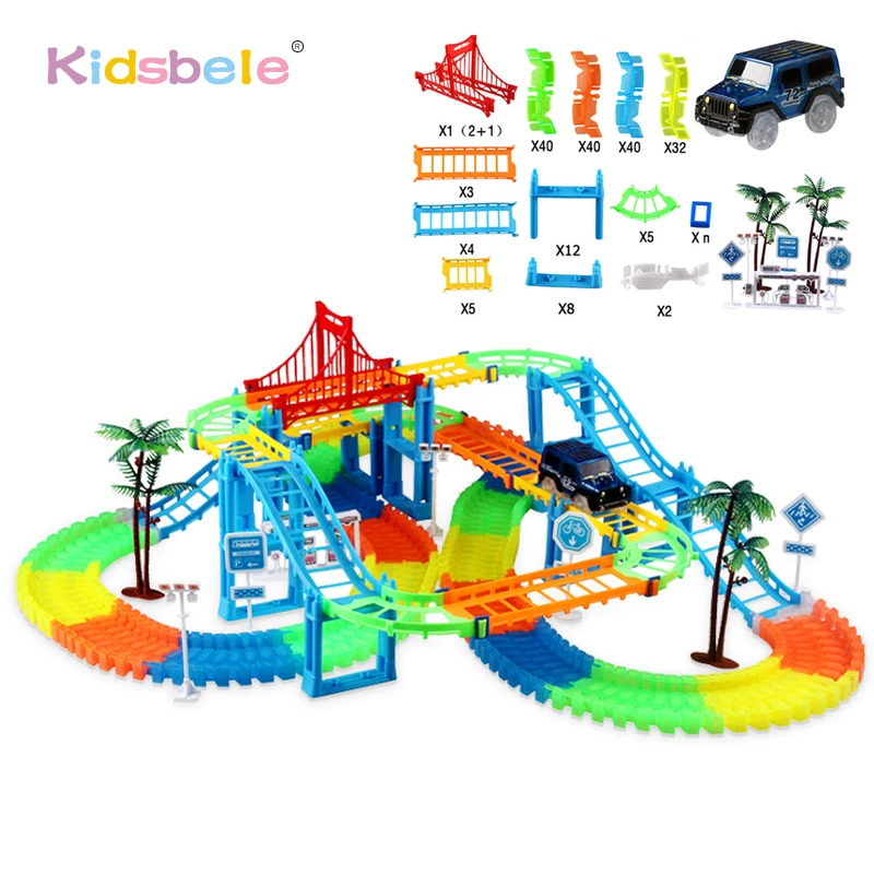 

New Flexible Railway Racing Track Play Set DIY Bend Race Track Car Electronic Flash Light Glowing Car Toys For Children