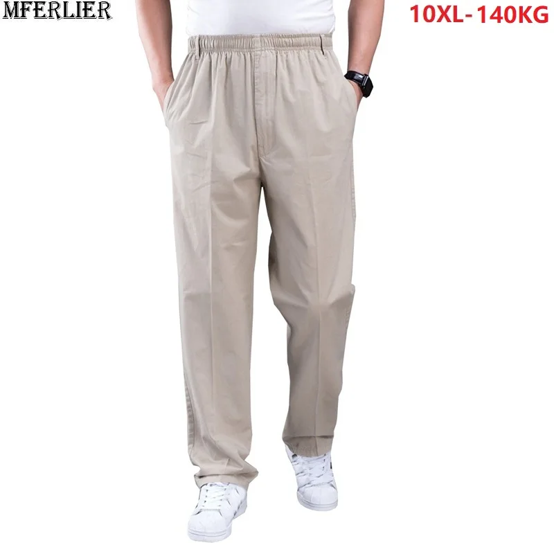 

men simple cargo casual pants big size 9XL 10XL cotton summer black elasticity thin pants cheap pants Straight Trousers 7XL 8XL