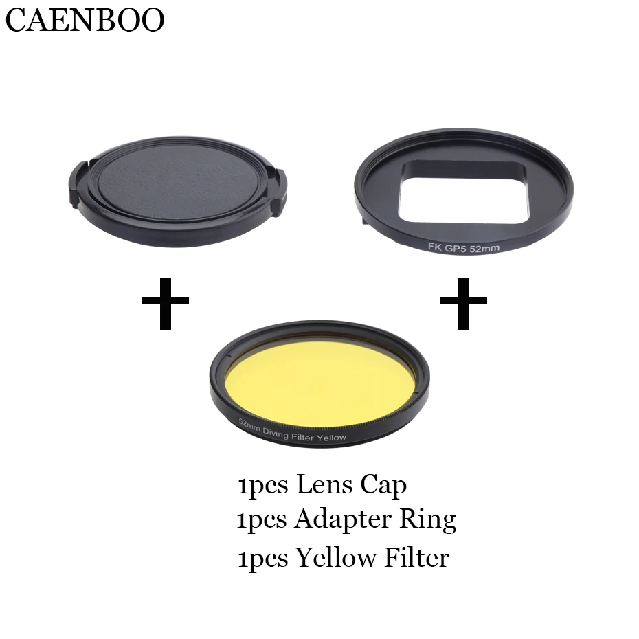 3in1 Yellow Filter Набор фильтров для экшн-камеры CAENBOO для GoPro Hero 5/6 Hero5/Hero6, черный,, желтый, красный, для дайвинга, для плавания, водонепроницаемый, 52 мм, чехол для фильтра - Цвет: 3in1 Yellow Filter