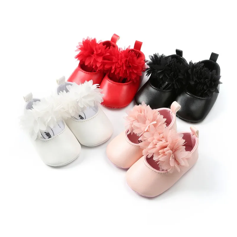 Весенняя детская обувь из искусственной кожи с кружевными цветами для маленьких девочек; обувь принцессы с нескользящей мягкой подошвой
