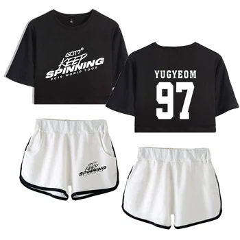 

GOT7 printing fashion street T-shirt sports women's O-neck comfortable T-shirt + shorts two-color mixed new women's clothing