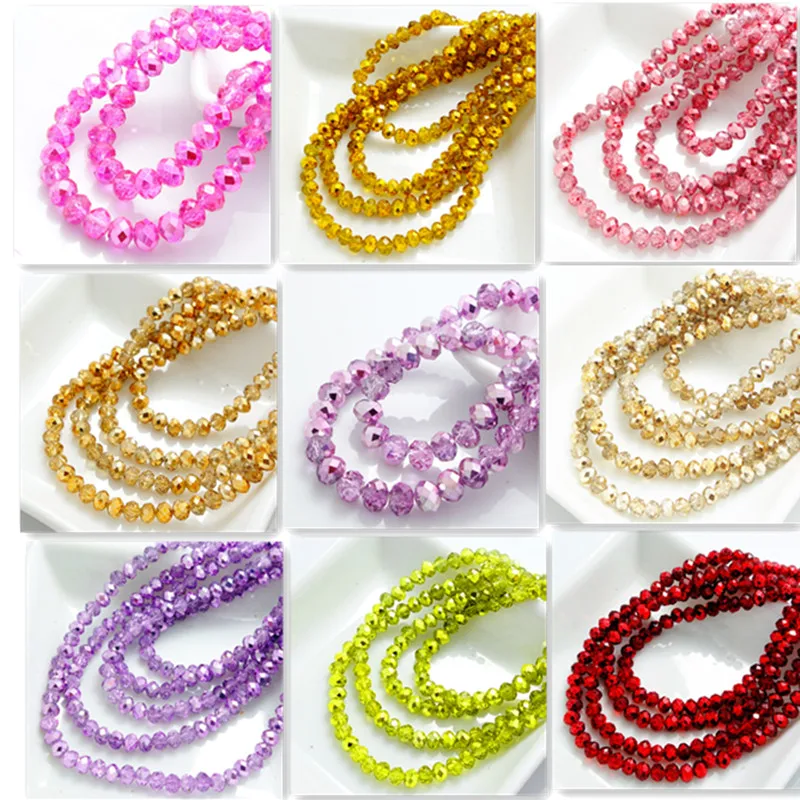 

Fashion Colors /lot 200pcs Rondelle Faceted Crystal Glass Loose Spacer Beads DIY 4mm
