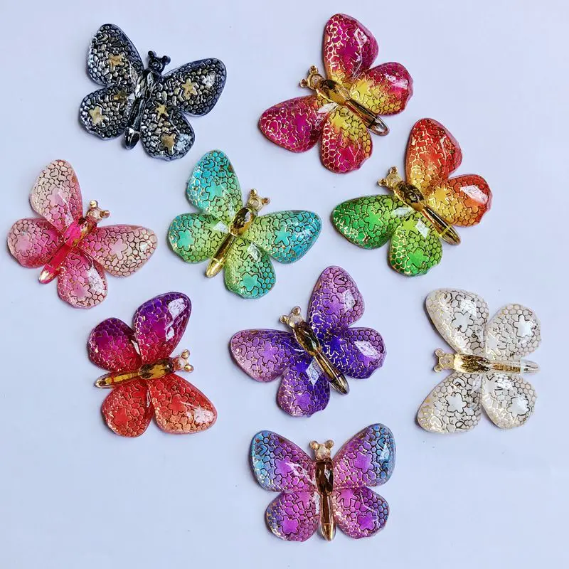 

DIY Wedding decoration Colorful butterfly With hole Flat back Rhinestone and Appliques scrapbook Accessories 10pcs -HA19