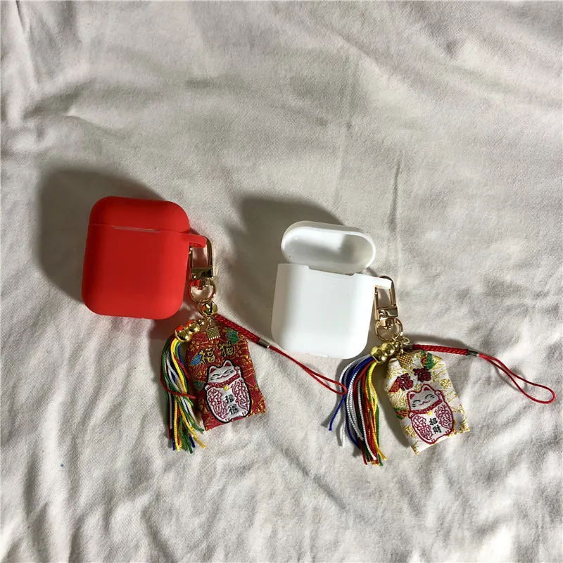 

Cute Lucky Bag Lucky Cat Tassel Keychain Wireless Bluetooth Earphone Case for Airpods Protective Cover Keyring