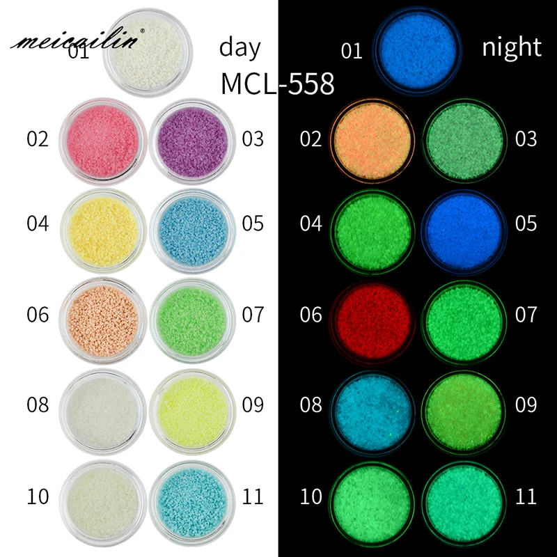 

1 Box Neon Phosphor Nail Glitter Powder 11 Colors Dust Luminous Pigment Fluorescent Particles Party Decorations Glow in the Dark