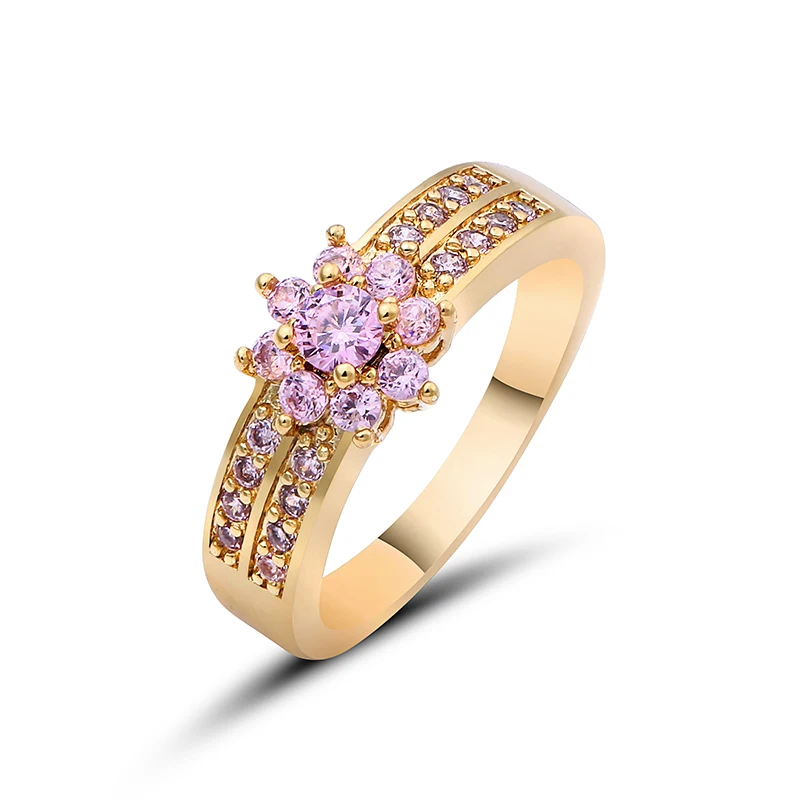 

Elegant Purple Black Gold Filled CZ Ring Gold Colors Flowers Rings Unique Vintage Party Wedding For Women Christmas Jewelry