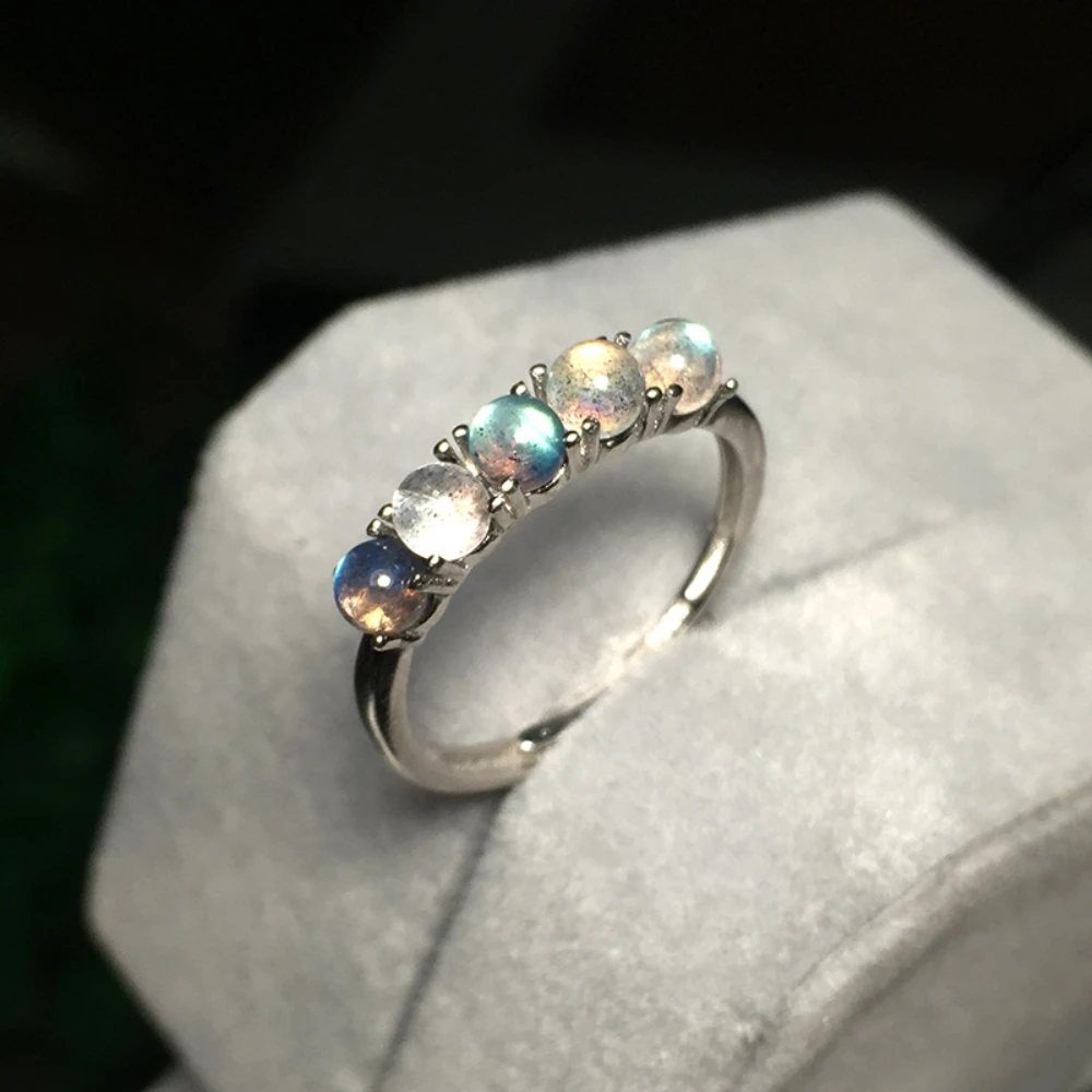 925 пробы Серебряное серое Радужное кольцо с голубым лабрадоритовым камнем модное полудрагоценное натуральное кольцо с драгоценным камнем для женщин