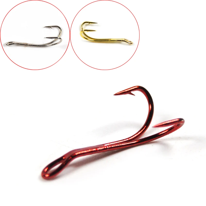 

50pcs Gold Red Silver High Carbon Steel Small Fly Tying Double Hooks Fly Fishing Doule Fly Hook Material