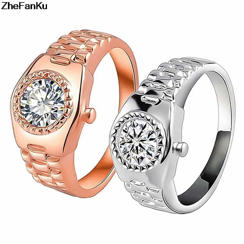 

Classic Engagement Wedding Finger Ring Rose Gold Color CZ Cubic Zirconia Stone Watch Ring Jewelry For Women