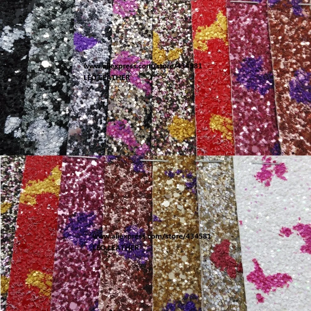 90x134cm Synthetic Leather Chunky Glitter Fabric Glitter PU Leather