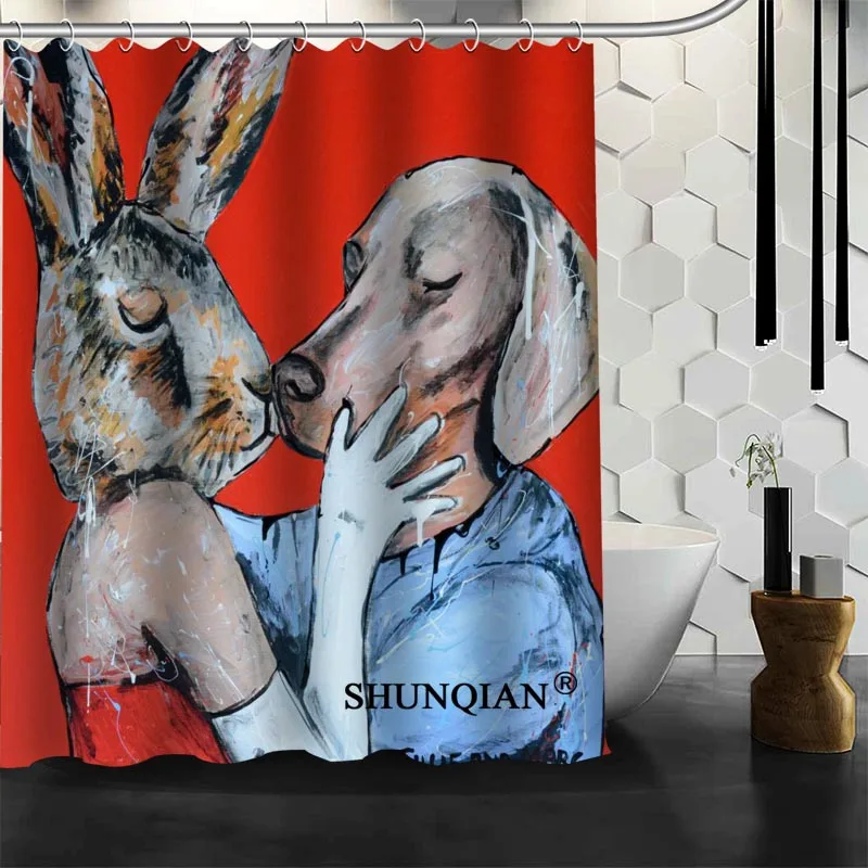 New Arrival Rabbit Paint Shower Curtain Polyester Fabric Printing Bathroom Waterproof Products With Hook | Дом и сад