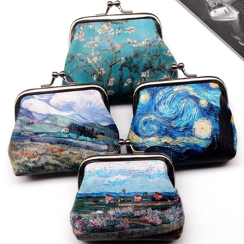 

Small PU Leather Purse Hasp Lady Retro Vintage Natural Scenery Pattern Printed Purse Kawaii Bag Clutch Bag Handbag