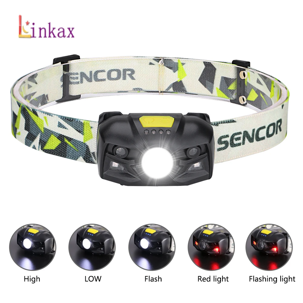 

5 Modes Rechargeable LED Headlamp Mini White + Red Body Motion Sensor Headlight Camping Flashlight Head Light Torch Lamp