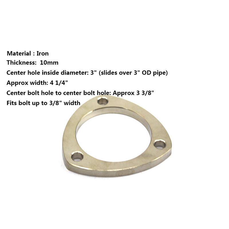 Universal FLAT FLANGE fits 3" exhaust pipe 3 bolt hole triangle on