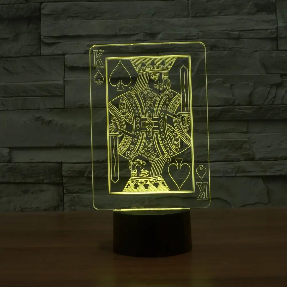 Interesting 3D Playing Card Lamp LED Night Lights with 7 Colors Table Lamp as Home Decoration