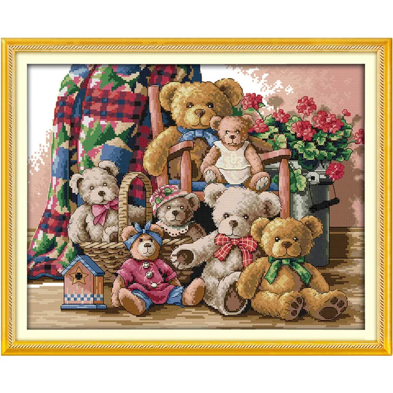 Плюшевый семья игрушечных медведей из мультфильма картина Счетный напечатанный на холсте DMC 11CT 14CT Китайский Набор для вышивания крестиком Набор для вышивания