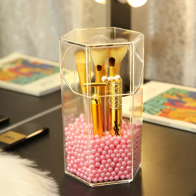 

AF New Plastic Makeup Brush Holder With Pearls Makeup Storage Box Lipstick Holder Makeup Organizer Cosmetic Tools Organizer