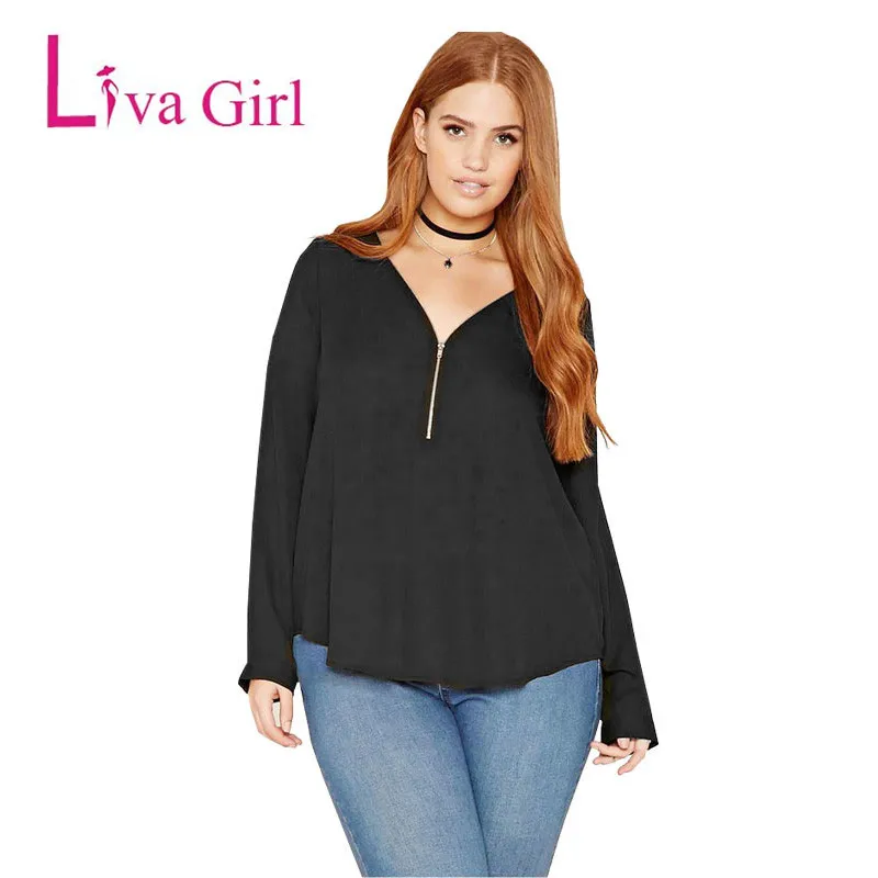 Женская футболка с длинным рукавом на молнии Liva Girl корейская мода черная