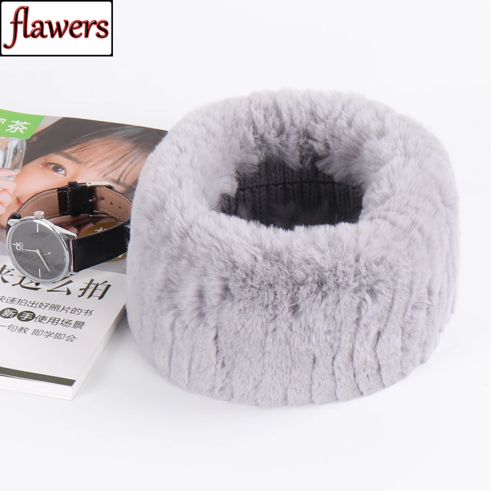 

2019 Women Real Fur Handmade Stretch fur scarf Knit Genuine Rex Rabbit Fur Headbands Girls Quality Rex Rabbit Fur Ring Scarves