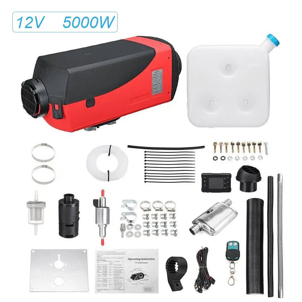 Comprar Calentador de coche 5KW aire 12V calentador diesel aparcamiento calentador con Control remoto LCD Monitor para RV autocaravana, remolque camiones barcos