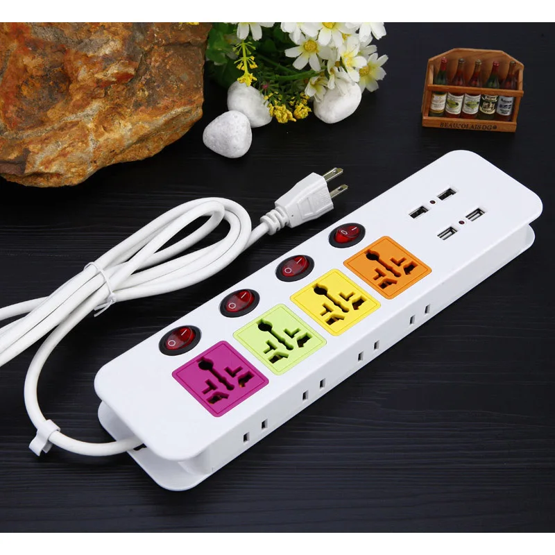 

High-end fast charge 4AC international socket 4USB power supply adapter extension cable EU / US / UK plug socket
