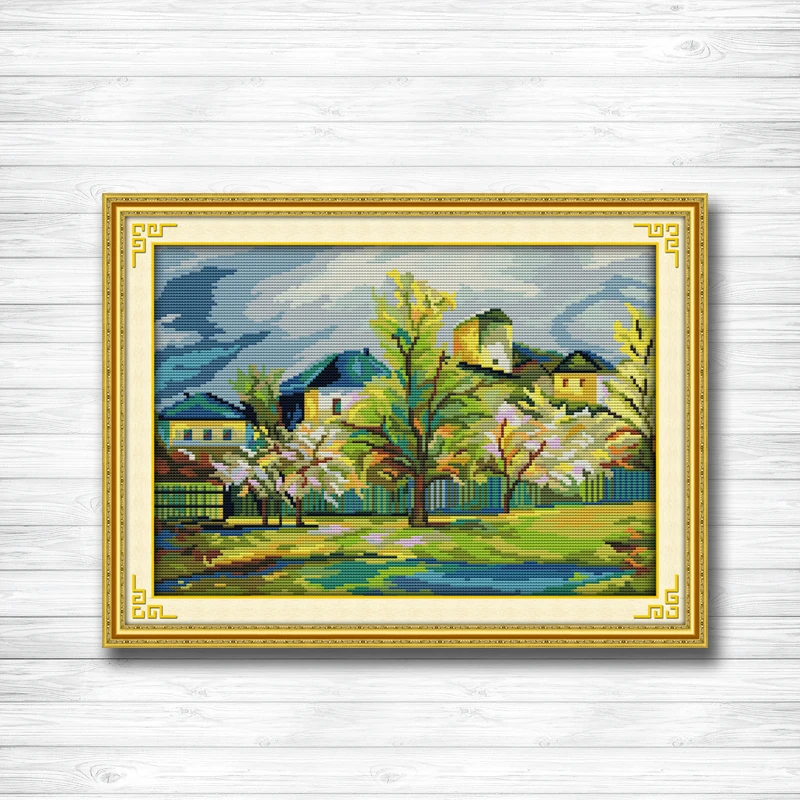 

Beautiful village scenery diy decor painting dmc 14CT 11CT counted cross stitch Needlework Set Embroidery kits Home decor crafts
