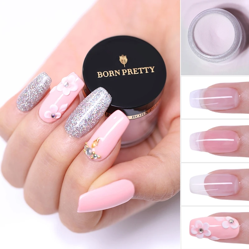 Розовая и белая прозрачная акриловая пудра BORN PRETTY 10 мл французский полимер для