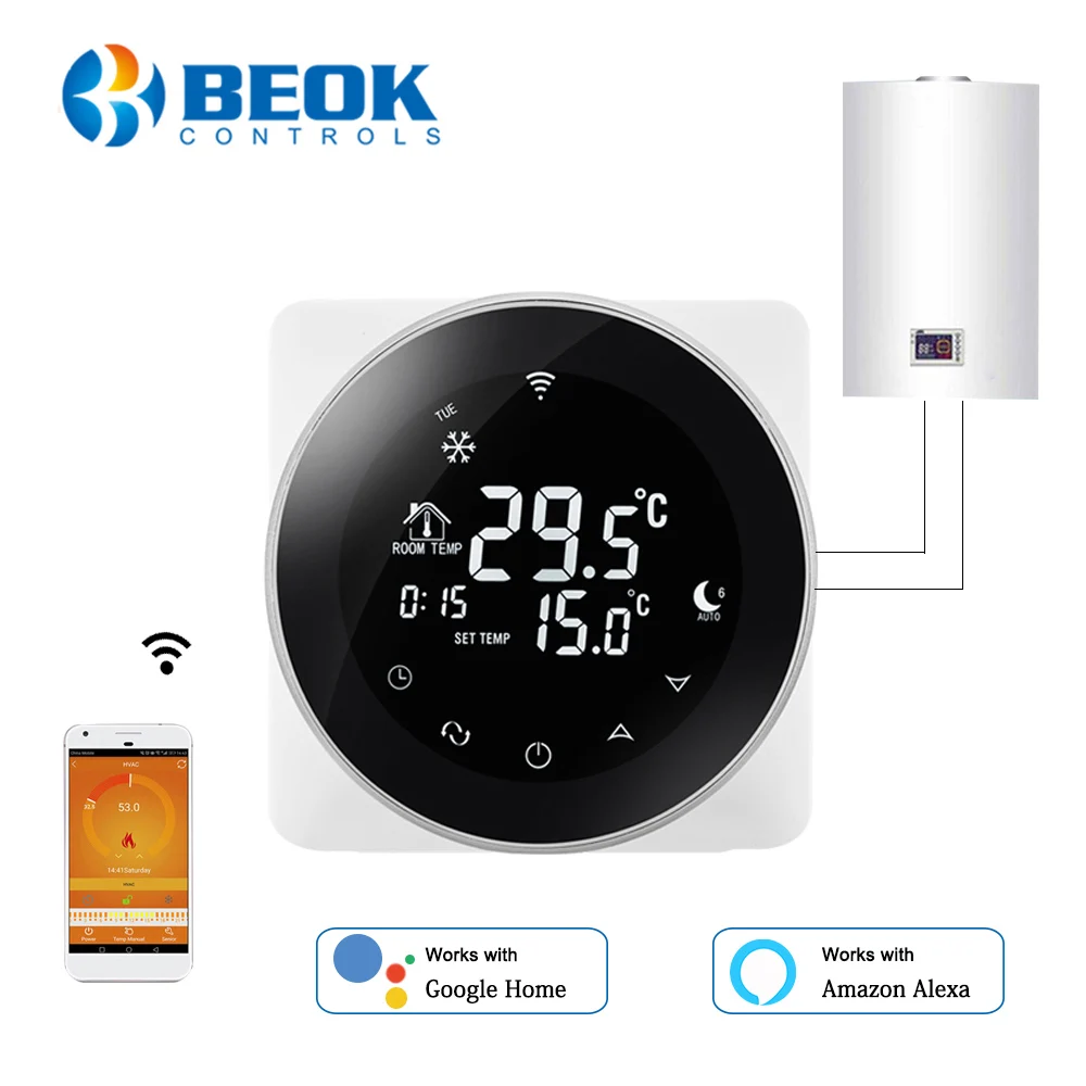 

Beok TGR87 Round Wifi Smart Home Thermostat for Gas Boiler Works with Google Home Alexa