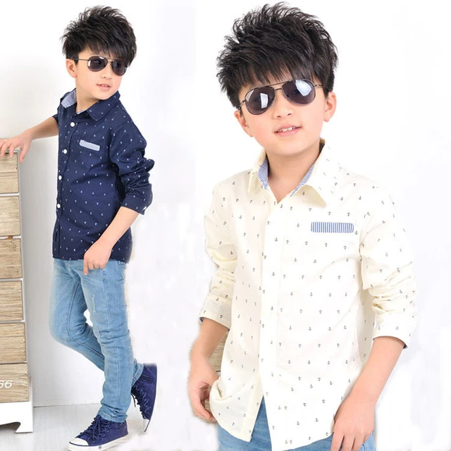 Camisas de vestir con patrón ancla para niños, moda de marca para niños, vestido informal estilo coreano, camisas boda, C017, Otoño, 2016 - AliExpress