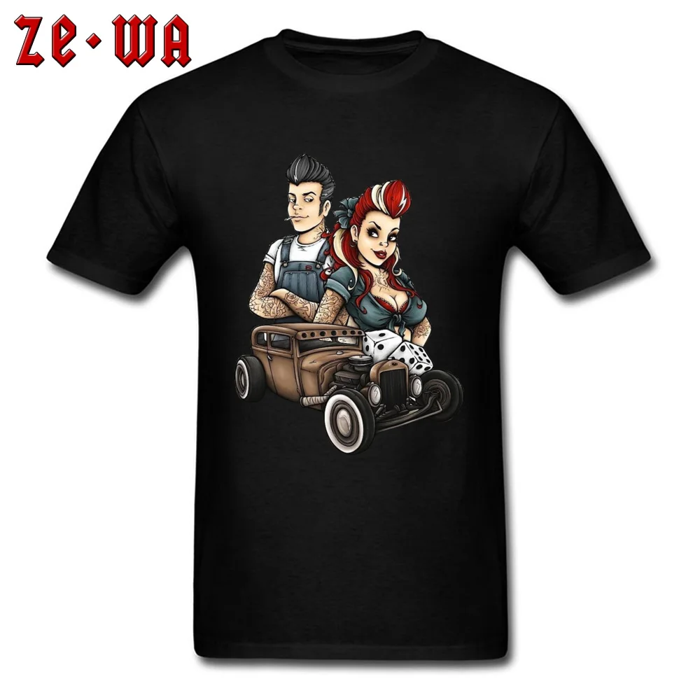 rockabill T Shirt for Men Custom VALENTINE DAY Tops T Shirt Short Sleeve Funny Design Tops T Shirt Crewneck All Cotton rockabill black