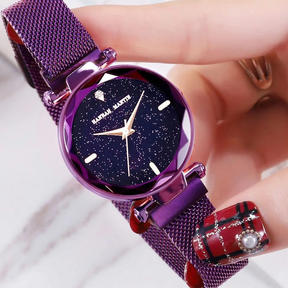 

Luxury Rose Gold Women Watches Minimalism Starry sky Magnet Buckle Fashion Casual Female Wristwatch Waterproof Roman Numeral