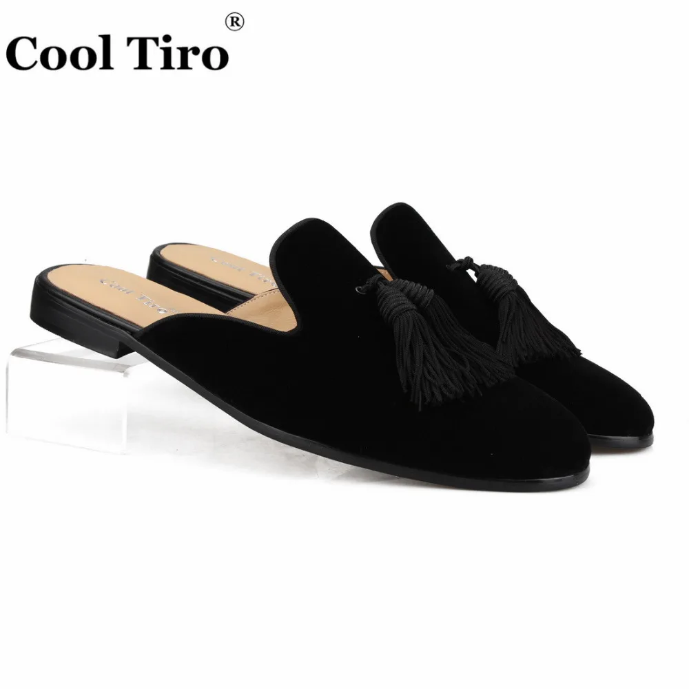 Cool Tiro/черный бархат Ленточки Шлёпанцы Мужские тапочки Slip-On Туфли без каблуков повседневная обувь из натуральной кожи ручной работы внутренних и наружных