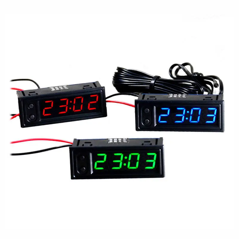 

3IN1 Digital led Electronic clock Uhr + voltmeter + indoor outdoor Dual thermometer F 12v 24v car Voltage time temp sensor probe