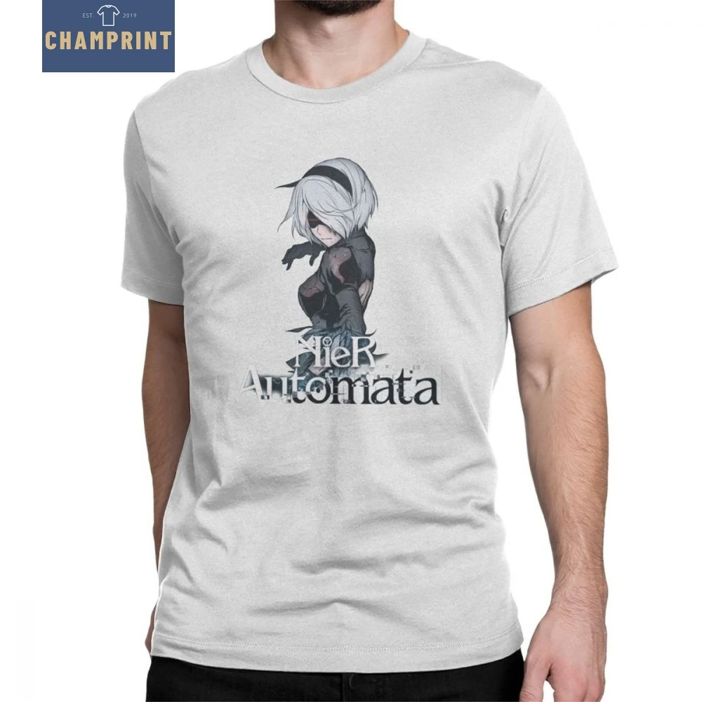

Novelty NieR Automata T-Shirt for Men Round Collar 100% Cotton T Shirt YoRHa 2B Game Short Sleeve Tees Adult Tops