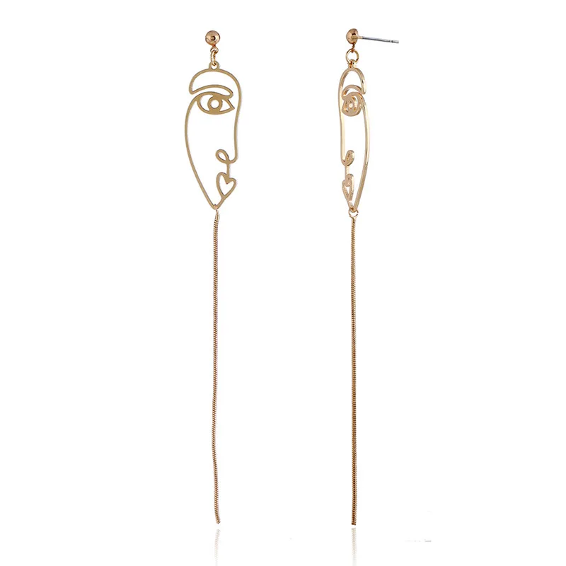 Minimalist Abstract Art Face Long Earrings For Women Zinc Alloy Jewelry