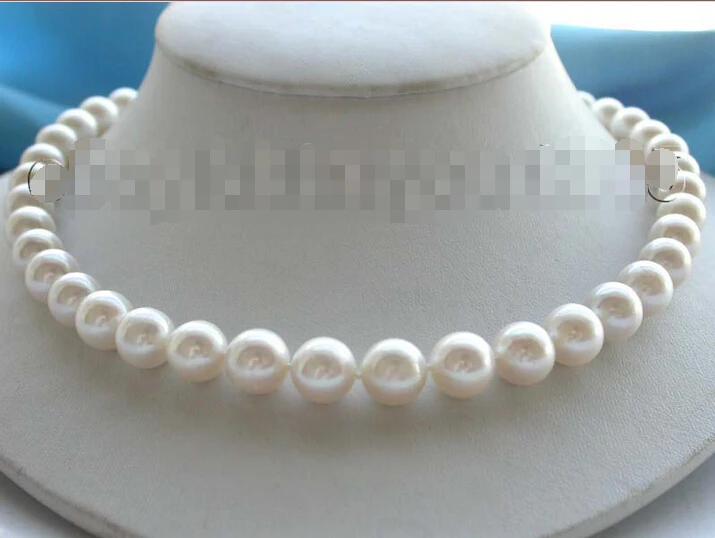 

FREE SHIPPING 17" Natural 11mm Round White Pearl Necklace 925silver clasp! AAA