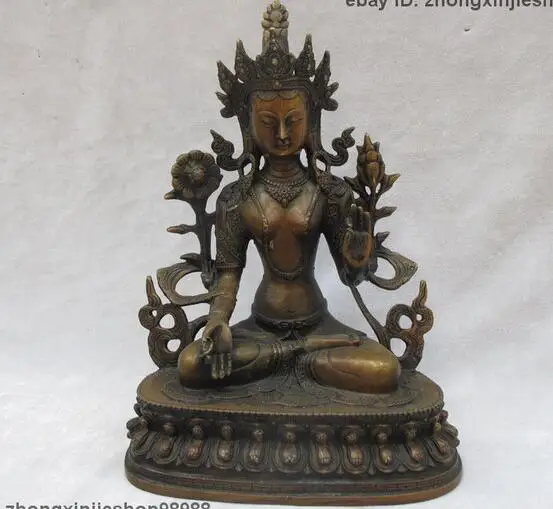 

11.5"Tibet Tibetan Folk Monastery Bronze carved White Tara Buddha statue