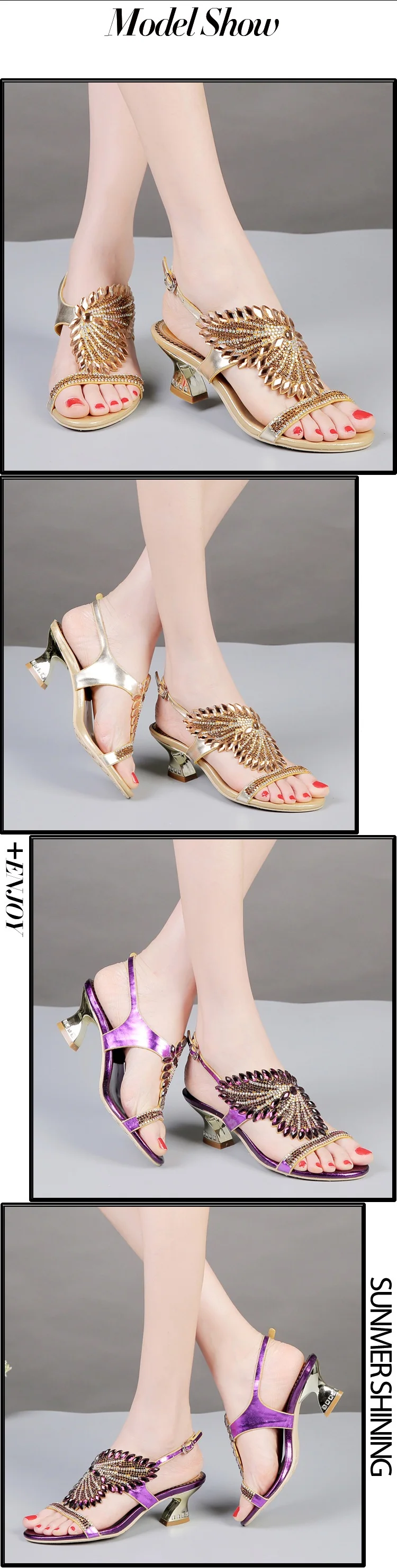 G-sparrow New Summer Womens Shoes Diamond Sandals Female Buckle Fashion Purple Gold Black Red Comfortable Thick High Heels2