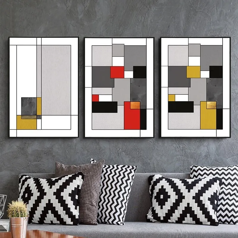 

Geometric Abstract Red Yellow Canvas Paintings Vintage Poster and Print POP Wall Art Pictures Living Room Home Interior Decor