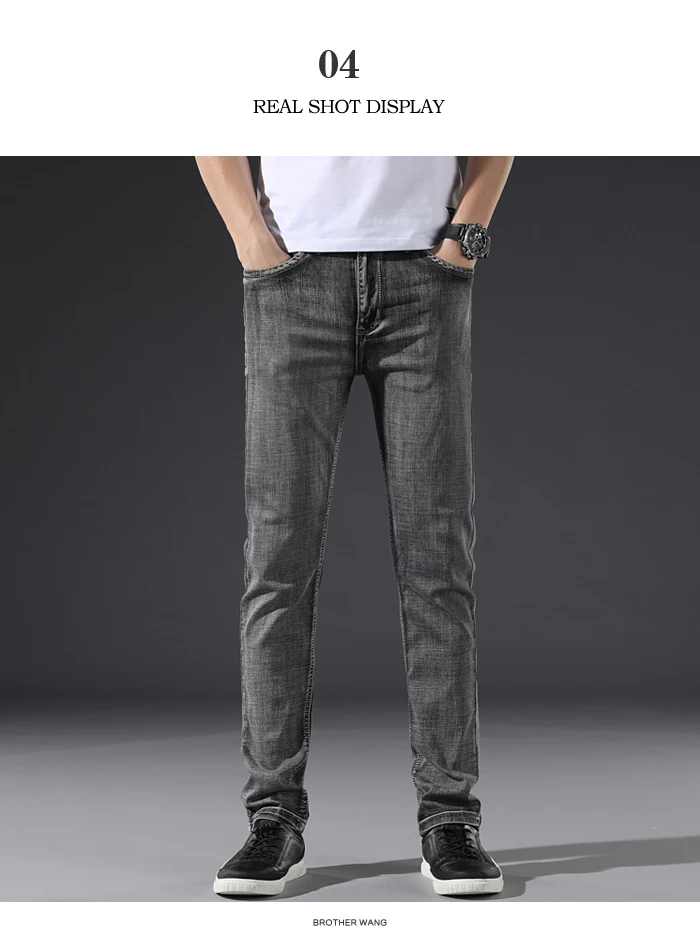 Классические мужские темно-серые джинсы новые брюки модные повседневные хлопковые эластичные облегающие Брендовые мужские брюки