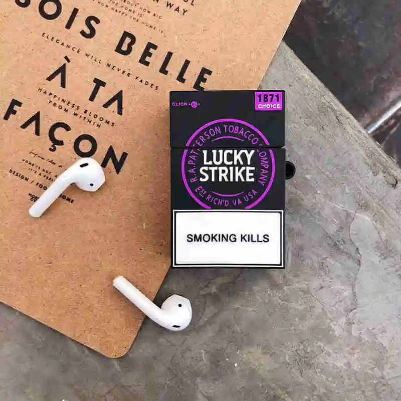 Роскошный модный силиконовый чехол для портсигар Lucky Strike для Apple Airpod противоударный чехол для Apple AirPods 2 кожухи головных телефонов - Цвет: Purple