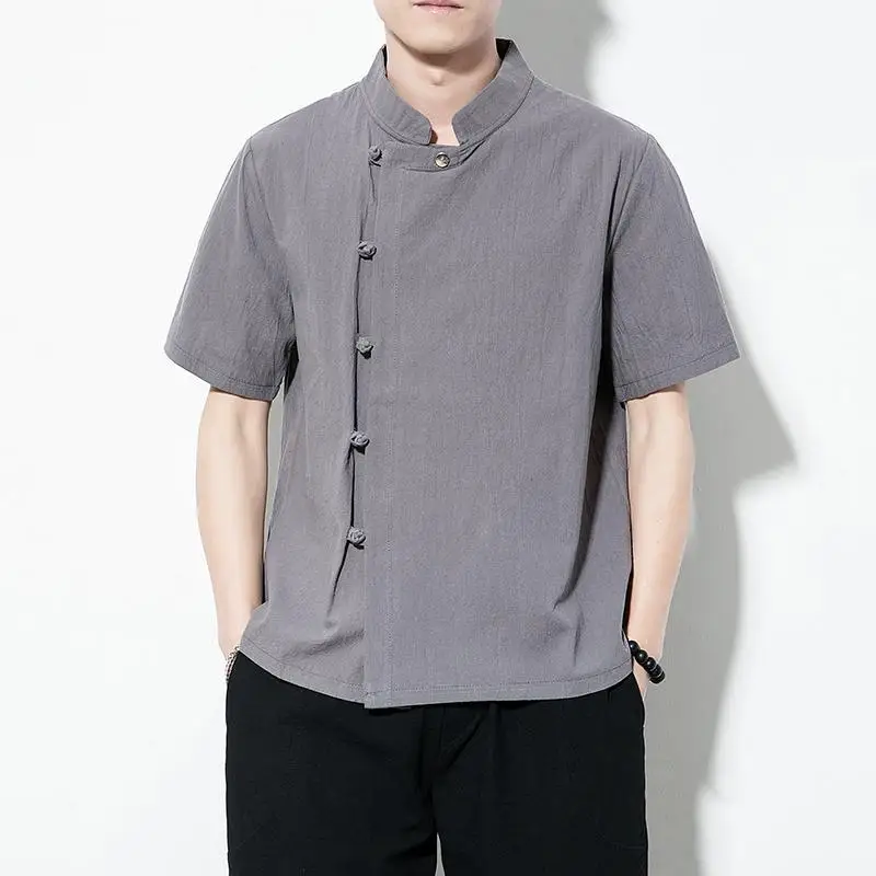 M-5XL льняная рубашка с коротким рукавом, мужская повседневная рубашка в китайском стиле, винтажные пляжные рубашки для свадьбы, модная мужская Одежда XXXXXL